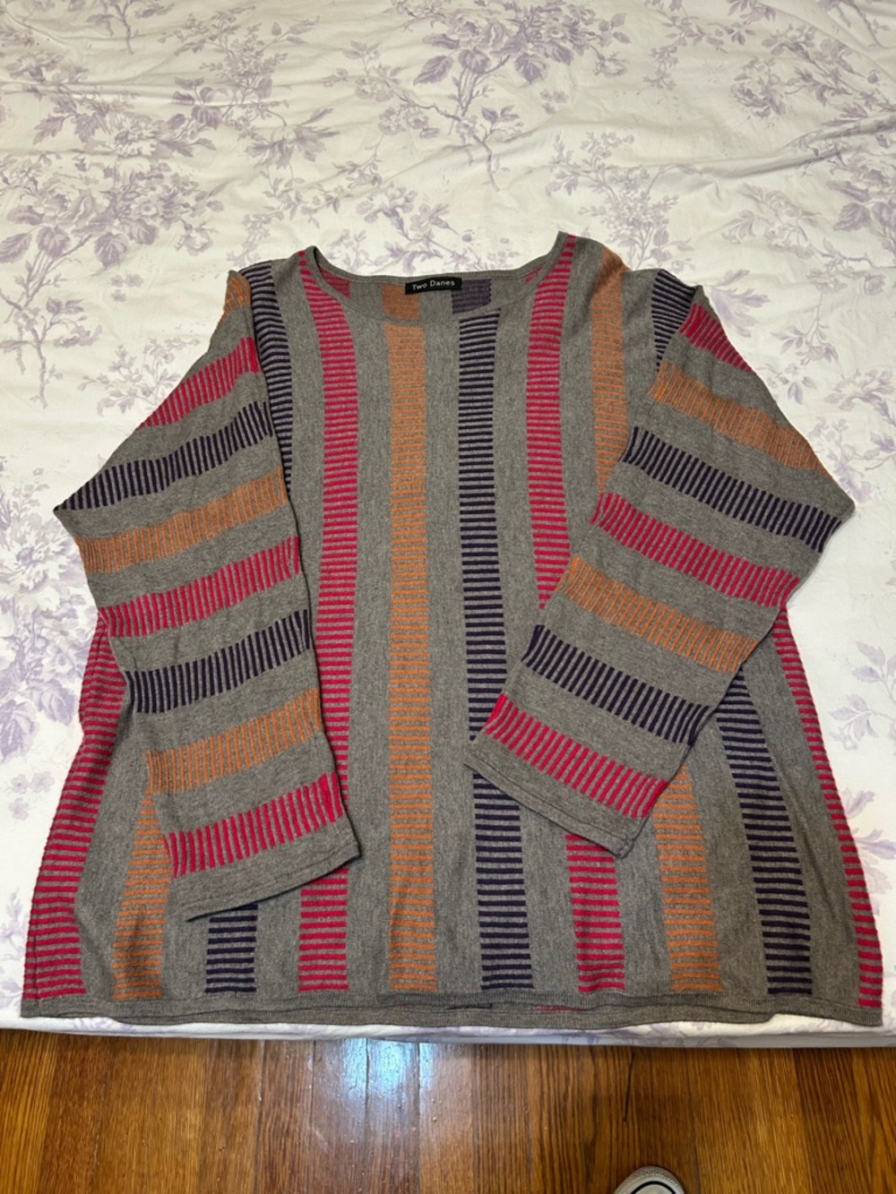 Two Danes Sweater with Pink, Orange & Navy Accents